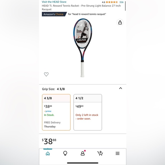 Brand New HEAD Ti. Reward Tennis Racket Pre-Strung Light Balance 27 Inch Racquet - Picture 3 of 5